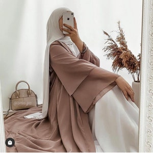 2 Layers Plain chiffon Abaya Cardigan Dress for Muslim women Fashion for Ramadan Eid outfits