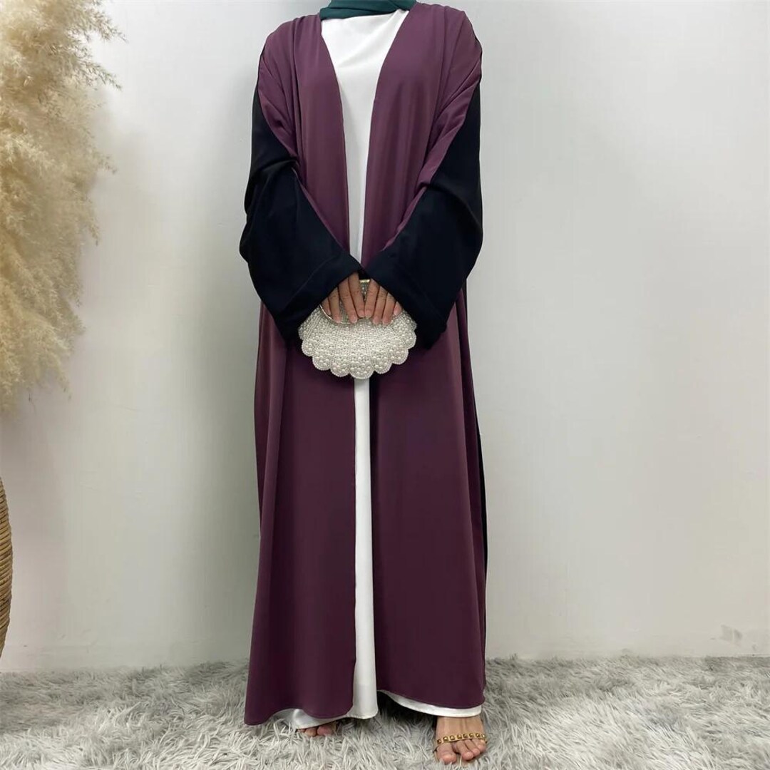 Chic front open patch pocket hood travel Abaya Blue