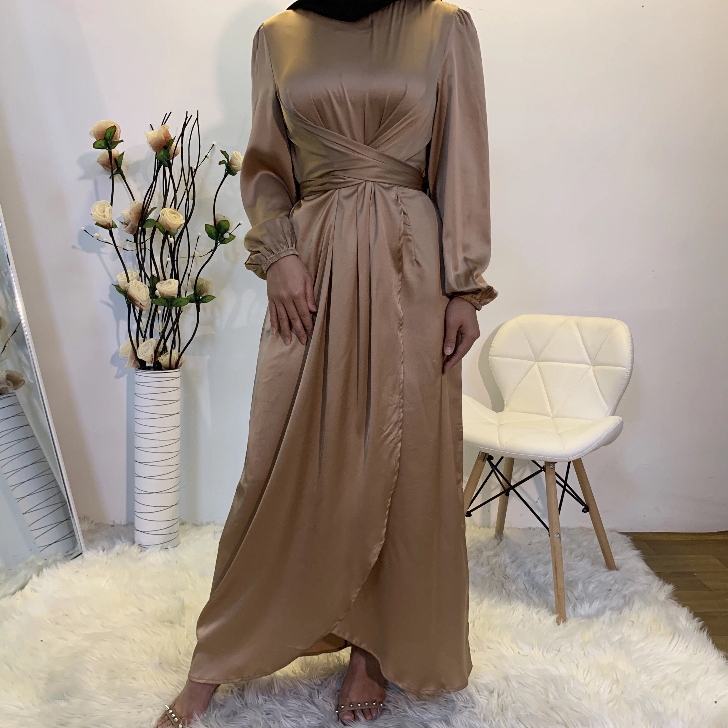 green emerald velvet dress Women's Muslim Butterfly Abaya Robe Dress - Elegant Islamic Long Dress with Flared Hem, Non-Stretchy Fabric for Daily, Wedding, Travel