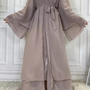 2 Layers Plain chiffon Abaya Cardigan Dress for Muslim women Fashion for Ramadan Eid outfits