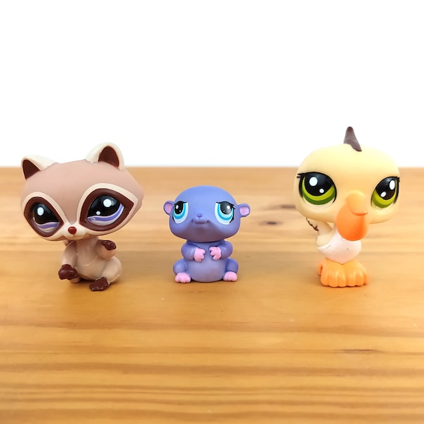 LPS Tubes: Pelican #1350 + Blue Hamster #1349 + Raccoon #1348 / Authentic Littlest Pet Shop / Toy collector