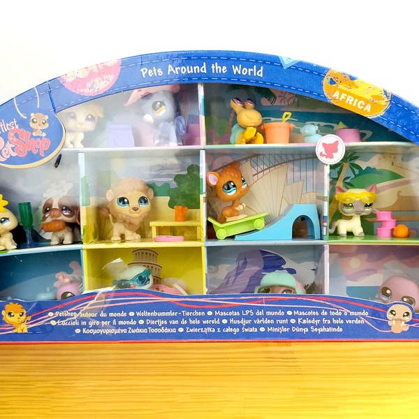 LPS 'Pets Around the World' complete with box / Siamese Cat + Horse + Walrus + Pigeon + Kangaroo + Lion /Authentic Littlest Pet Shop Vintage