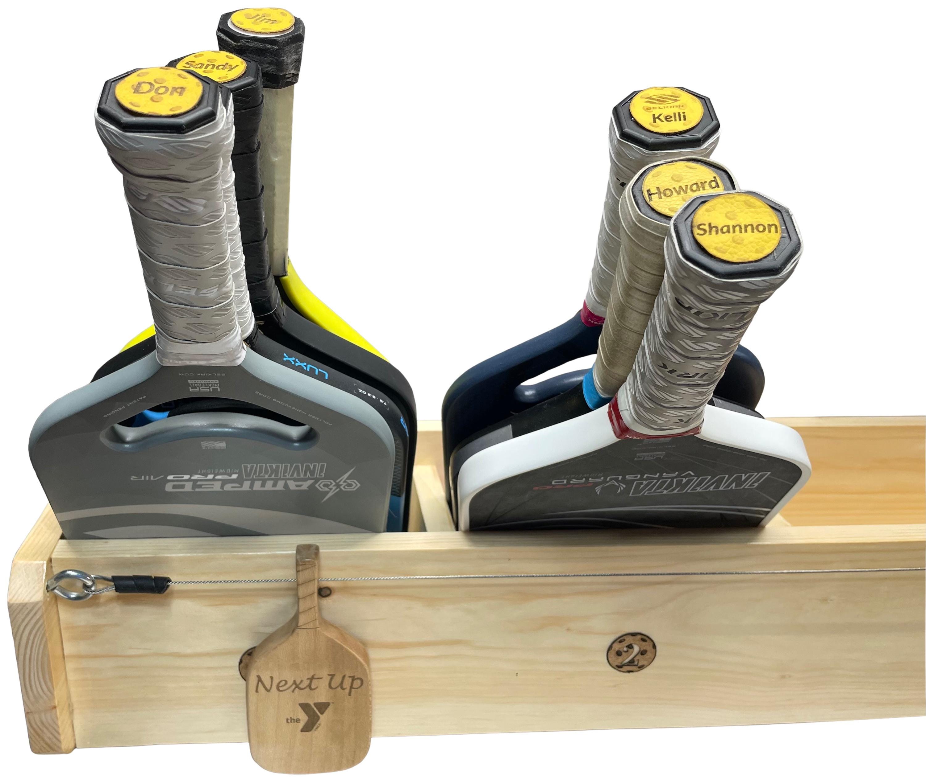 Piackleball Paddle Rack Next up Indoor Pickleball Paddle Rack With Sliding Customized Hardwood ...