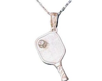 Sterling Silver Small Pickleball Pendant Necklace 1" with ball