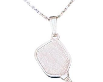 Sterling Silver Small Pickleball Pendant Necklace 1"