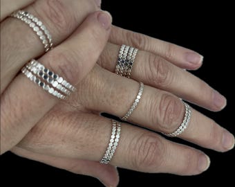Stackable Sterling Silver beaded bubble ball rings in multiple finger sizes