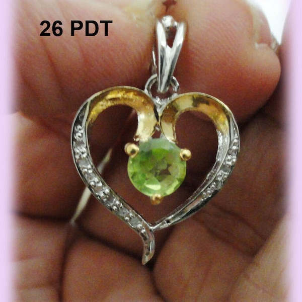 14k Gold over 925 Sterling silver Diamond Peridot Heart Pendant anniversary gift Mother daughter girlfriend love to moon