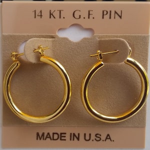 14K Gold over 1 inch / half inch / two inch Hoop Earring Made in USA