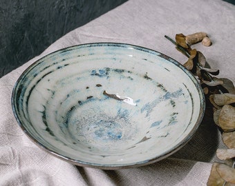 Handmade Rustic Vintage Ceramic bowl plate Home decor textured blue gray glaze