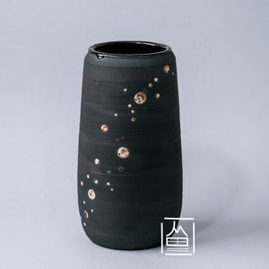 Handmade Rustic Vintage ceramic vase for flowers Home decor textured black glaze