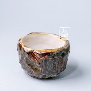 Handmade wabi sabi Rustic Vintage Ceramic cup without handle mug for coffee tea milk Home decor textured white and brown glaze