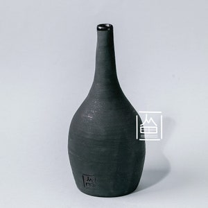 Handmade Rustic Vintage ceramic vase for flowers Home decor textured black glaze