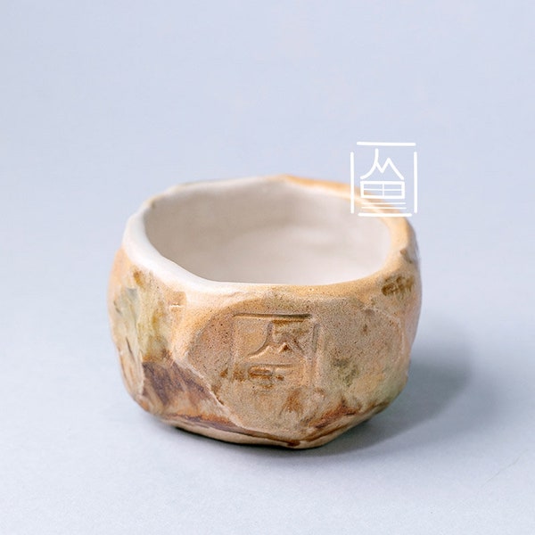 Handmade wabi sabi Rustic Vintage Ceramic cup without handle mug for coffee tea milk Home decor textured white beige and brown glaze
