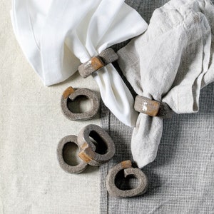 Handmade modern ceramic napkin ring table setting decoration rough textured gray glaze image 3