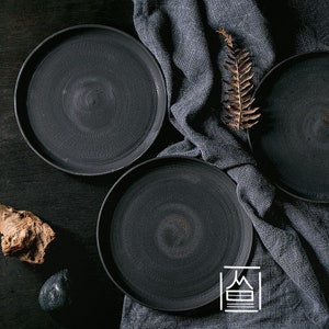 Handmade Rustic Vintage Ceramic plate bowl Home decor textured matte black glaze image 3