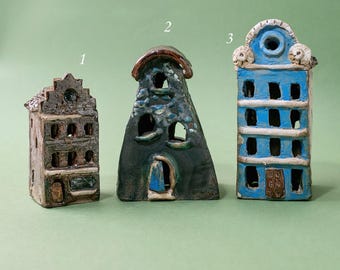 Handmade Ceramic Rustic Cottages houses sculpture home decor gifts Decoration