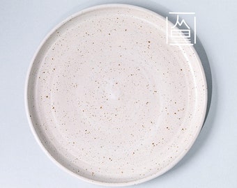 Handmade Rustic Vintage Ceramic plate bowl polka dot speckled clay Home decor textured matte white glaze