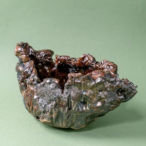 Handmade unique textured ceramic ikebana vase nature style for flowers Home decor textured black and brown glaze