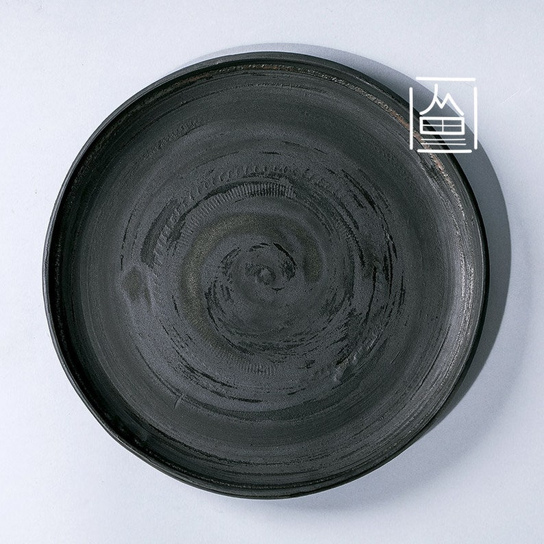 Handmade Rustic Vintage Ceramic plate bowl Home decor textured matte black glaze image 1