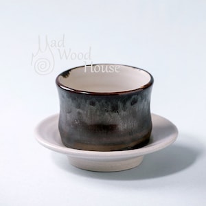 Handmade Rustic Vintage Ceramic cup with saucer mug for coffee tea milk Home decor textured dark brown glaze