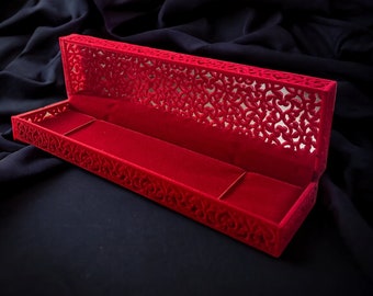 Filigree Bracelet, Chain Box. Floral cut-out Red Velvet gift box. Perfect Presentation Box for Engagement, Proposals, Birthdays.