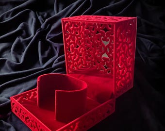 Filigree Red Velvet Bangle Watch Box: Floral Cut-Out Gift