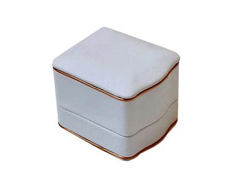 White Ring Box with Rose Gold Trim, Elegant Leatherette Design