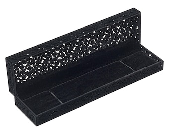 Filigree Bracelet Box: Floral Cut-Out Black Velvet Jewelry Display