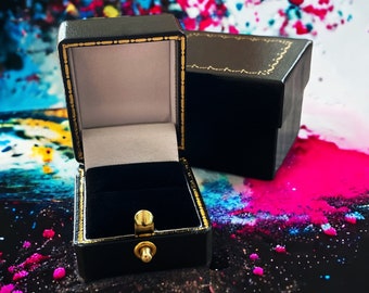 Handmade Victorian Ring Box: Black Leatherette Antique Style
