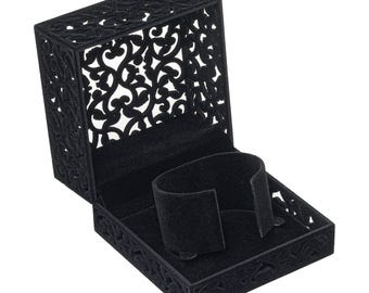 Filigree Black Velvet Large Bangle Watch Box: Floral Cut-Out Gift