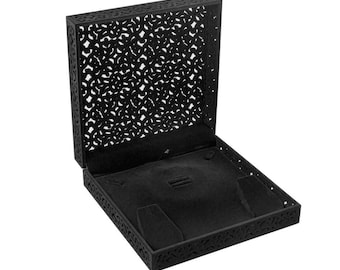 Filigree Necklace Gift Box | Black Velvet Floral Jewelry Storage | Presentation Case for Weddings & Gifts