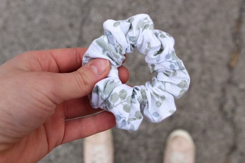 White Floral Scrunchie Dusty Blue Floral Scrunchie image 0