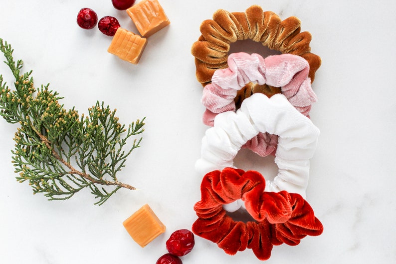 Holiday Cheer Skinny Velvet Scrunchies Pack Solid Color Thin image 0