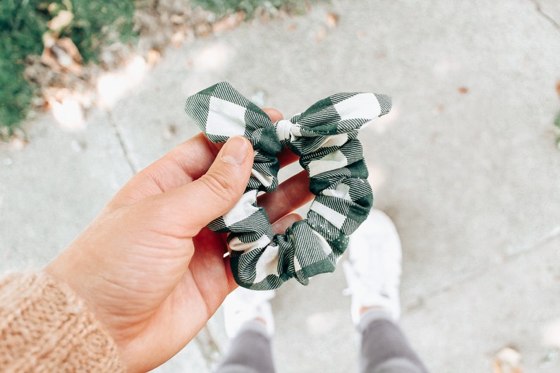 Evergreen Plaid Scrunchie With Bow Christmas Plaid Scrunchie image 0