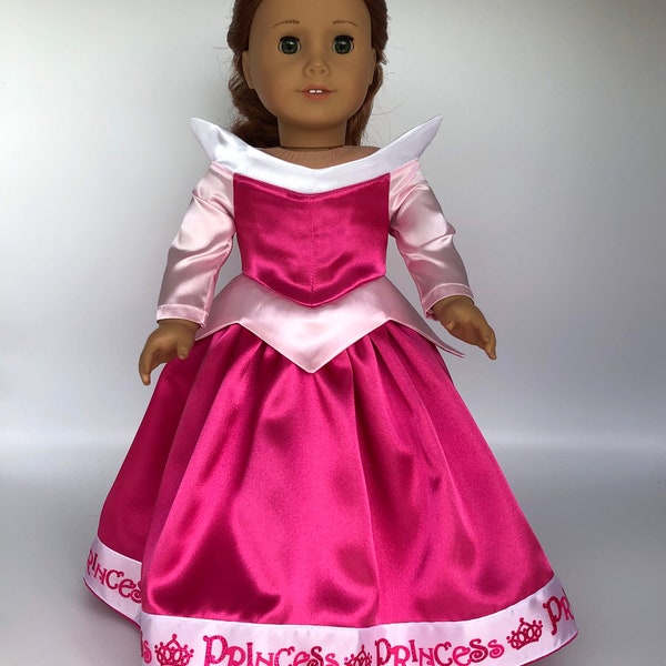 Disney princess Sleeping Beauty dress is handmade to fit such dolls as the 18 inch American Girl, Madame Alexander and My Life.