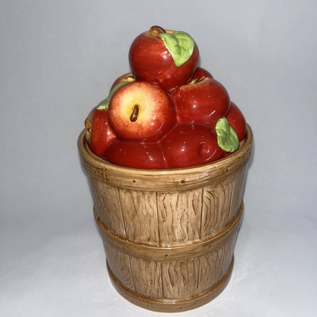 Large Ceramic Apple BASKET COOKIE JAR by Home Accents Etsy