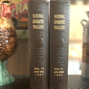 1937 National Geographic Magazine Leather Bound Jan-Dec, Indexed Books, Lot Of  2