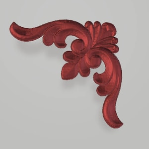 Peut inclure: Une pièce d'angle en bois rouge ornée d'un motif floral.