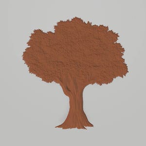 Könnte beinhalten: Eine braune Silhouette eines Baumes mit einem dicken Stamm und Ästen vor weißem Hintergrund.