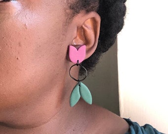 Modern Geometric Flower Earrings | Funky Dangle Earrings | Cute Unique Flower Earrings