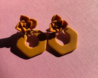 Golden yellow succulent dangle earrings