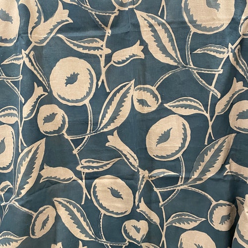 Teal Blue Block Print Handloom Linen Fabric Heavy Linen Fabric - Etsy