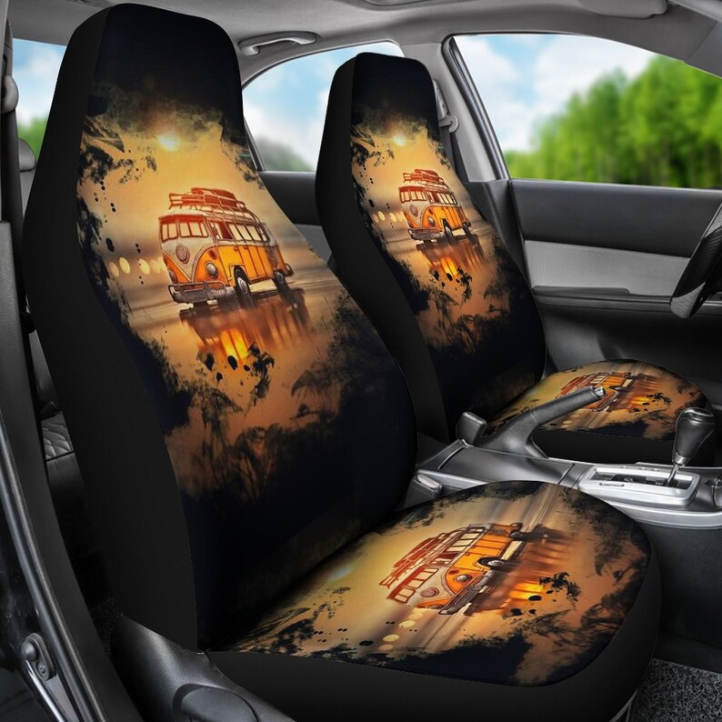 Yellow Hippie Bus Car Seat Covers Pair Cover For Image 0