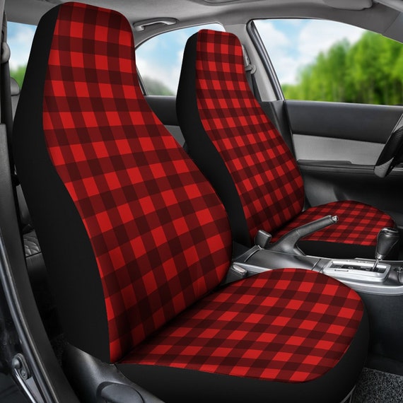 Red Buffalo Plaid Car Seat Covers Fabric Scottish Tartan Cover For Vehicle Cat