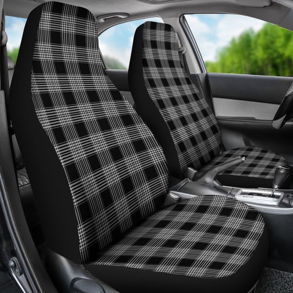 Black And White Plaid Car Seat Covers Fabric Scottish Tartan Cover For Vehicle Cat
