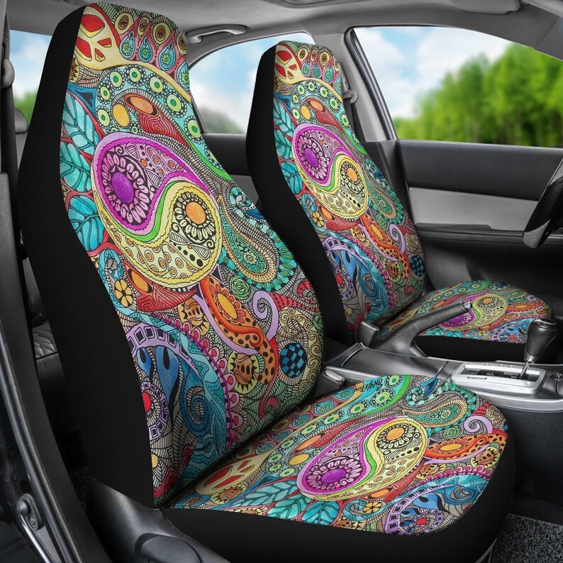 Hippie Peace Car Seat Covers Pair 2 Front Image 0