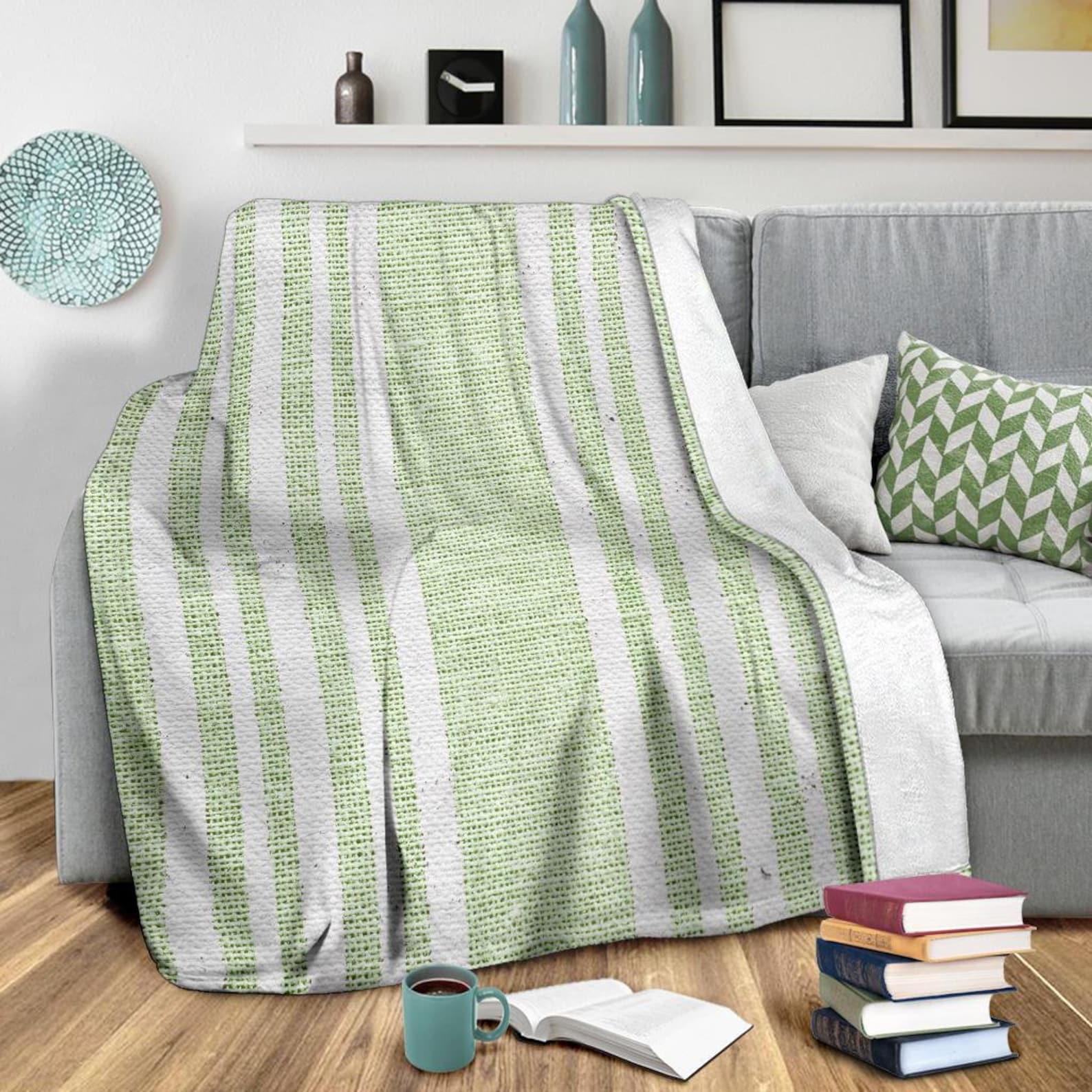 Boho Green Stripes Throw Blanket Couch Throw Blanket Etsy