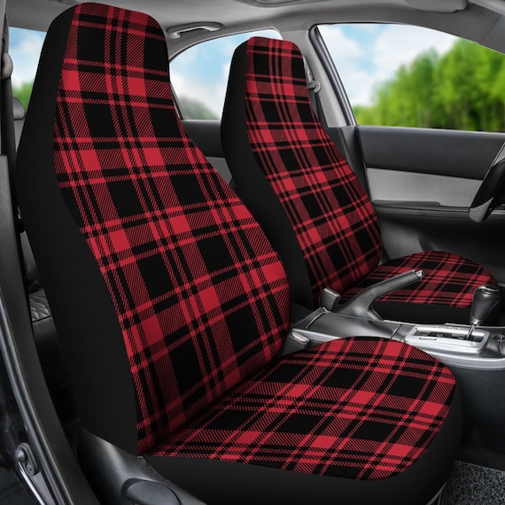 Red And Black Plaid Car Seat Covers Fabric Scottish Tartan Cover For Vehicle Cat