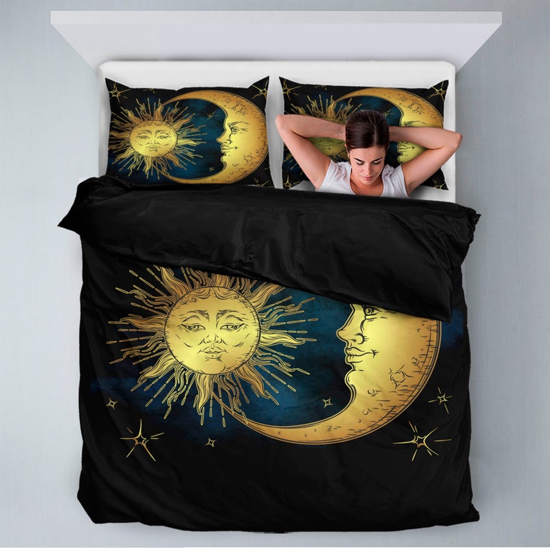 Duvet Cover Queen Doona Cover Bedding Cover Twin Golden Sun Moon Bedding Set King Pillow Cases Full Set Doona Quilt Duvet Set