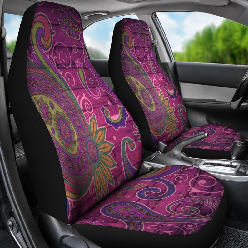 Paisley Fabric Purple Print Pattern Bohemian Hippie Boho Chic Style Car Seat Covers For Vehicle